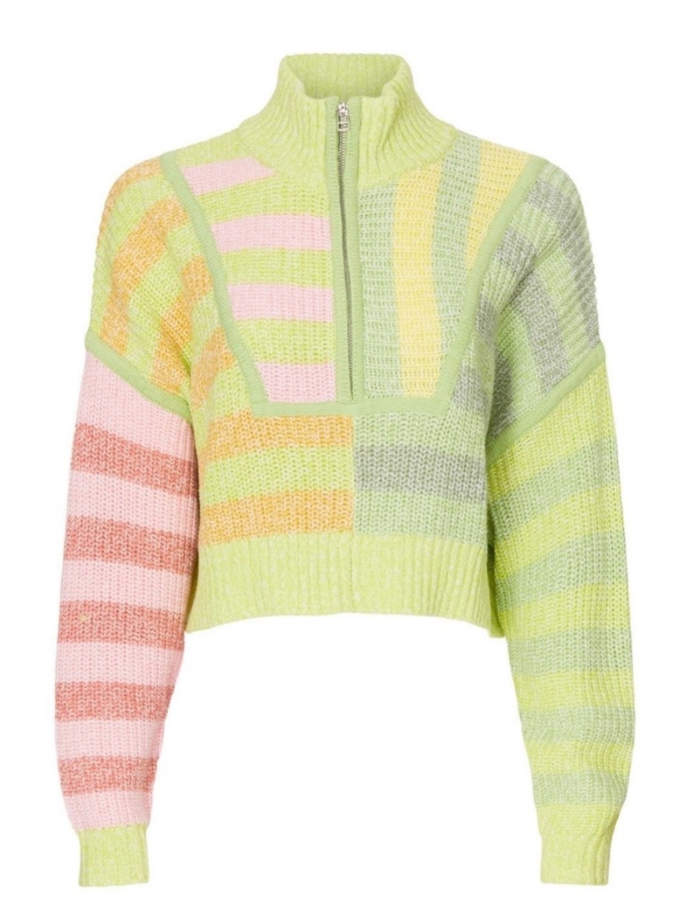 STAUD Hampton Color Blocked Cropped Sweater In Multi Sunray Women Size Large